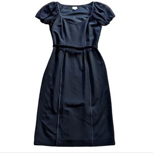 Whistles London Black 40s Style Puffed Sleeve Midi Dress Sweetheart Neckline